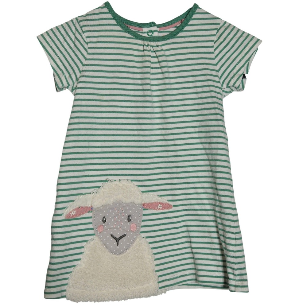 Baby Boden Girls Striped Sheep Dress 12-18M Farm Summer Whimsical Spring Cottage